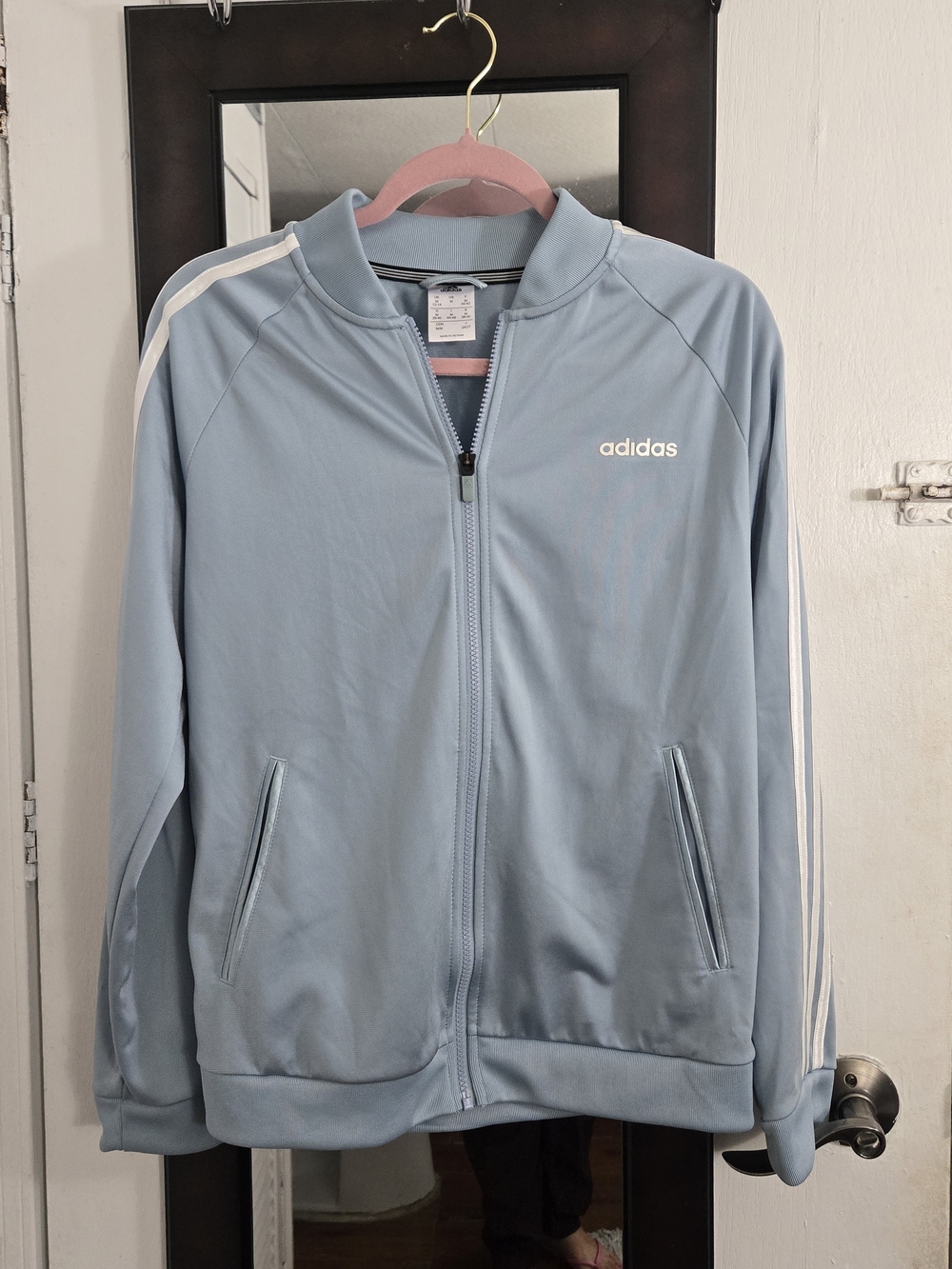 Adidas Light Blue Women's Track Jacket with White Stripes Size M